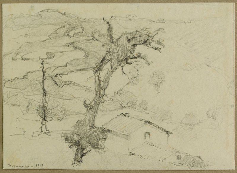 1913 - Paesaggio con case sullo sfondo